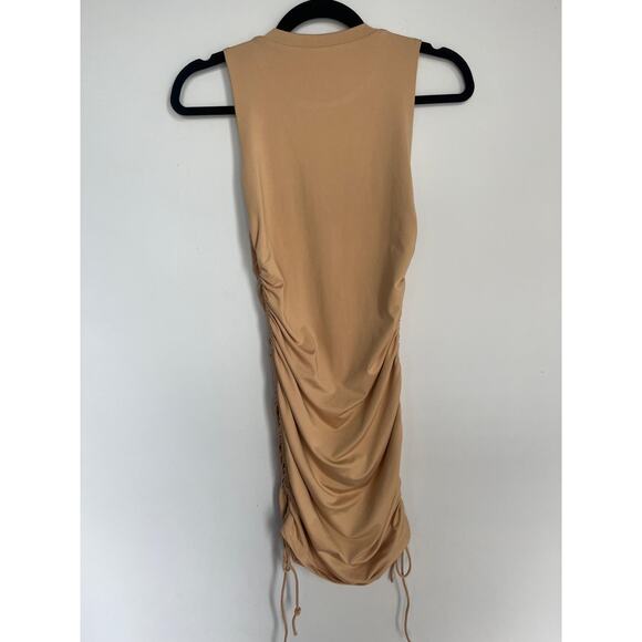 Superdown Ruched Mini Dress Women Small Beige Bodycon Sleeveless Casual - Picture 2 of 6